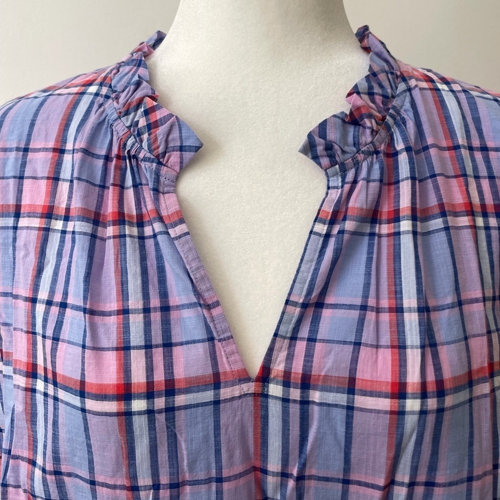 Talbots Plaid Popover Top Lightweight Cotton Purple Size 2X - Picture 2 of 7